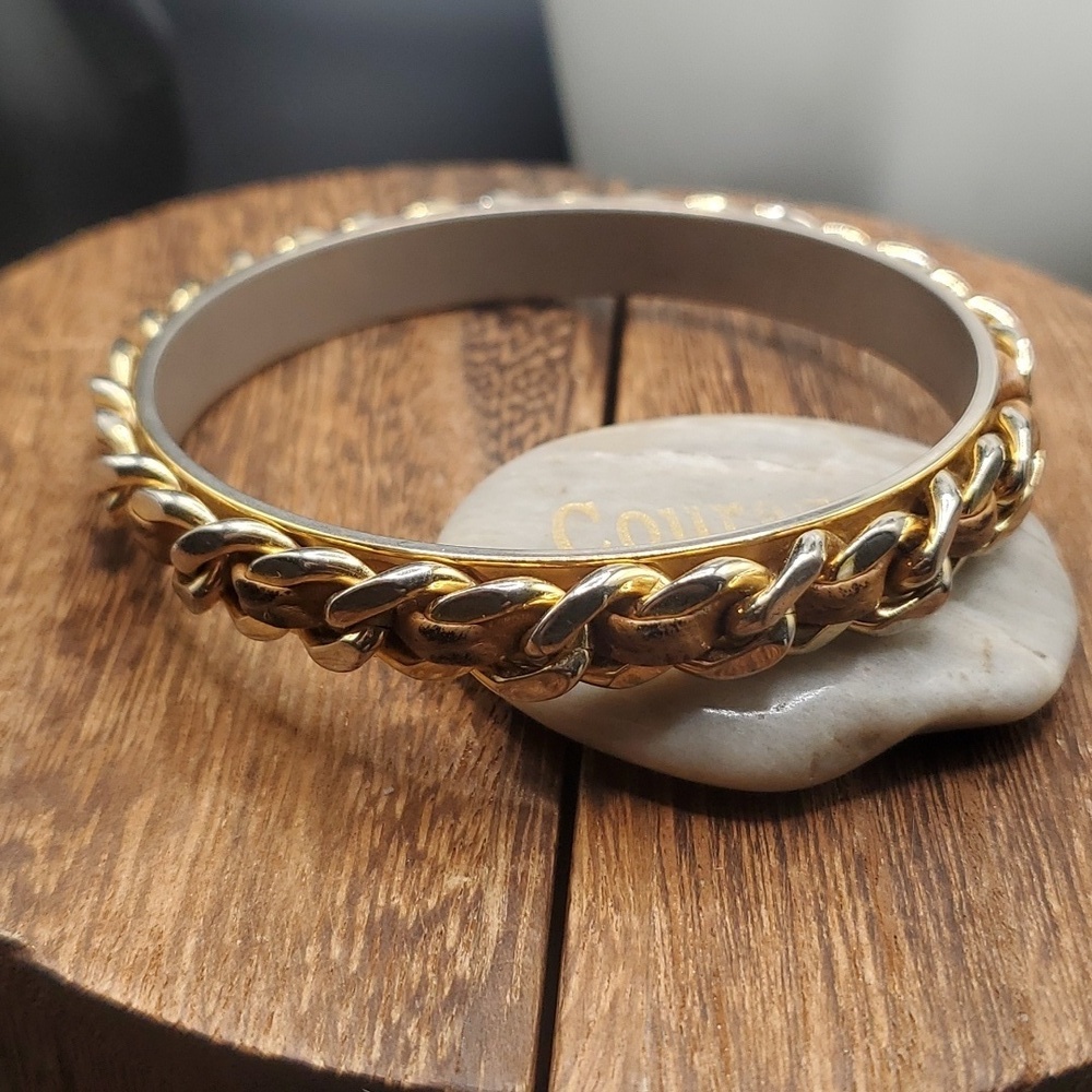 B2635‎ sterling and gold frost native leather braided bracelet bangle high end